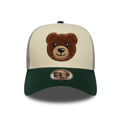 New Era Kinder A-Frame Trucker Cap - Boucle Bear - Cremefarben-Dunkelgrün