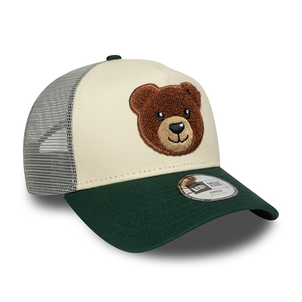 New Era Kinder A-Frame Trucker Cap - Boucle Bear - Cremefarben-Dunkelgrün