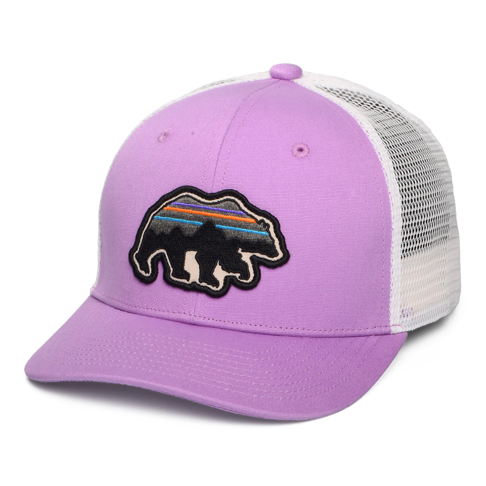 Patagonia Kinder Back for Good Bear Trucker Cap aus organischer Baumwolle - Lila-Weiß