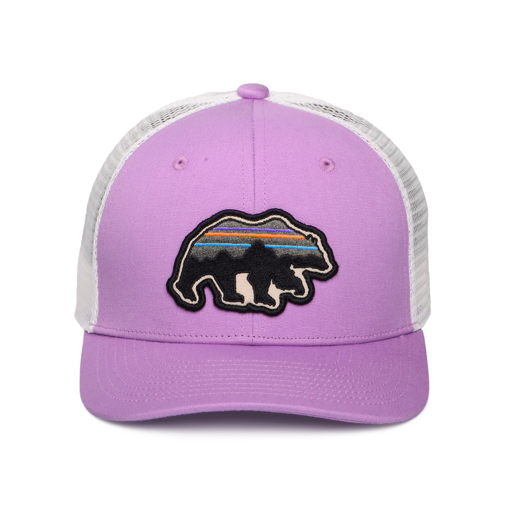 Patagonia Kinder Back for Good Bear Trucker Cap aus organischer Baumwolle - Lila-Weiß