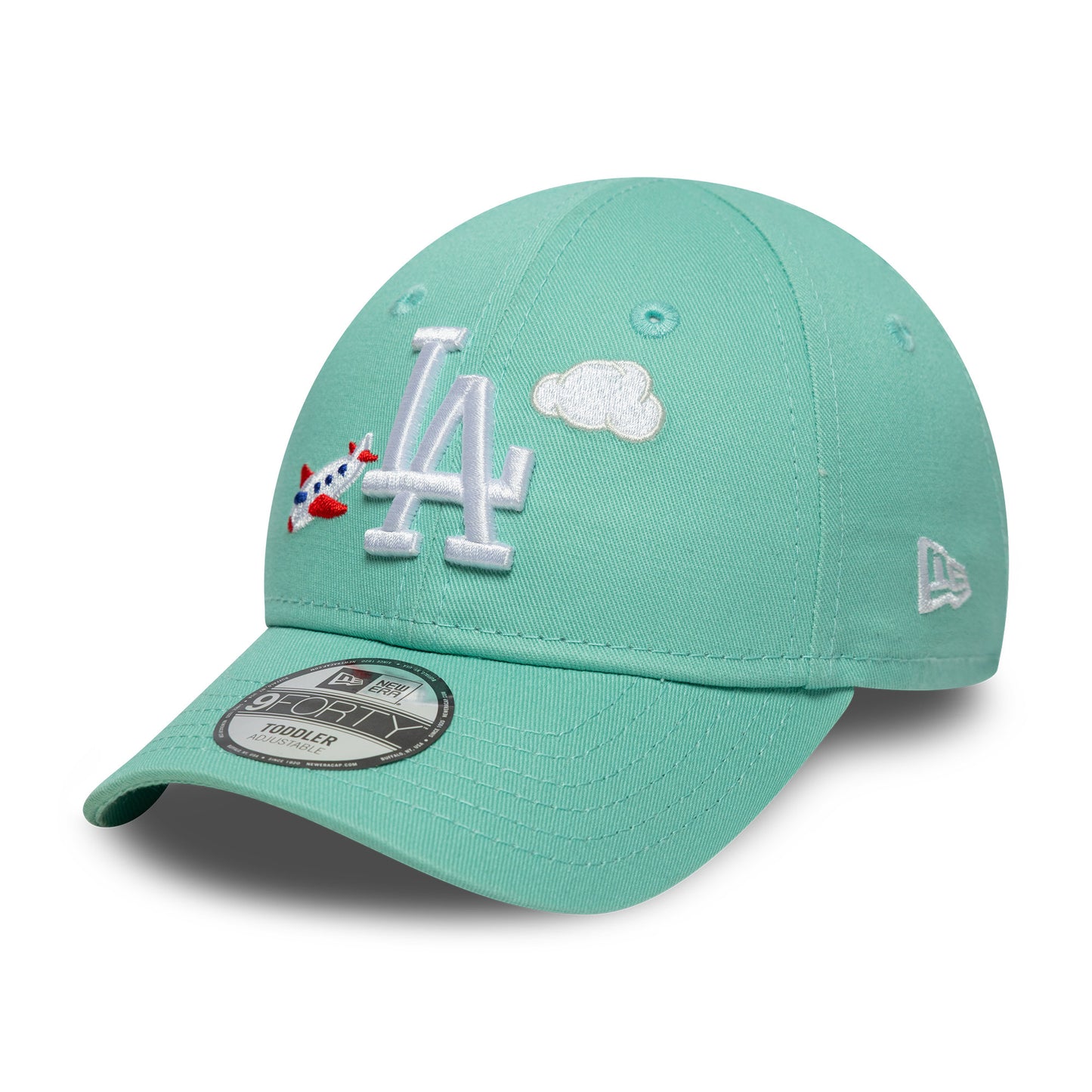 New Era Kinder 9FORTY L.A. Dodgers Baseball Cap - MLB Plane Icon - Aquamarinblau