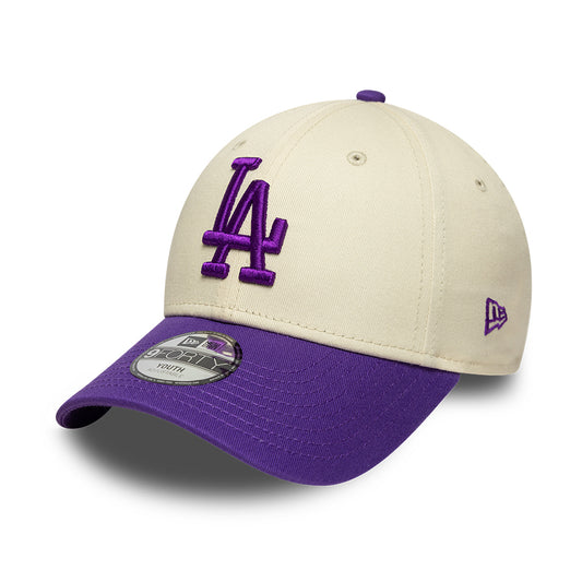 New Era Kinder 9FORTY L.A. Dodgers Baseball Cap - MLB League Essential - Cremefarben-Lila