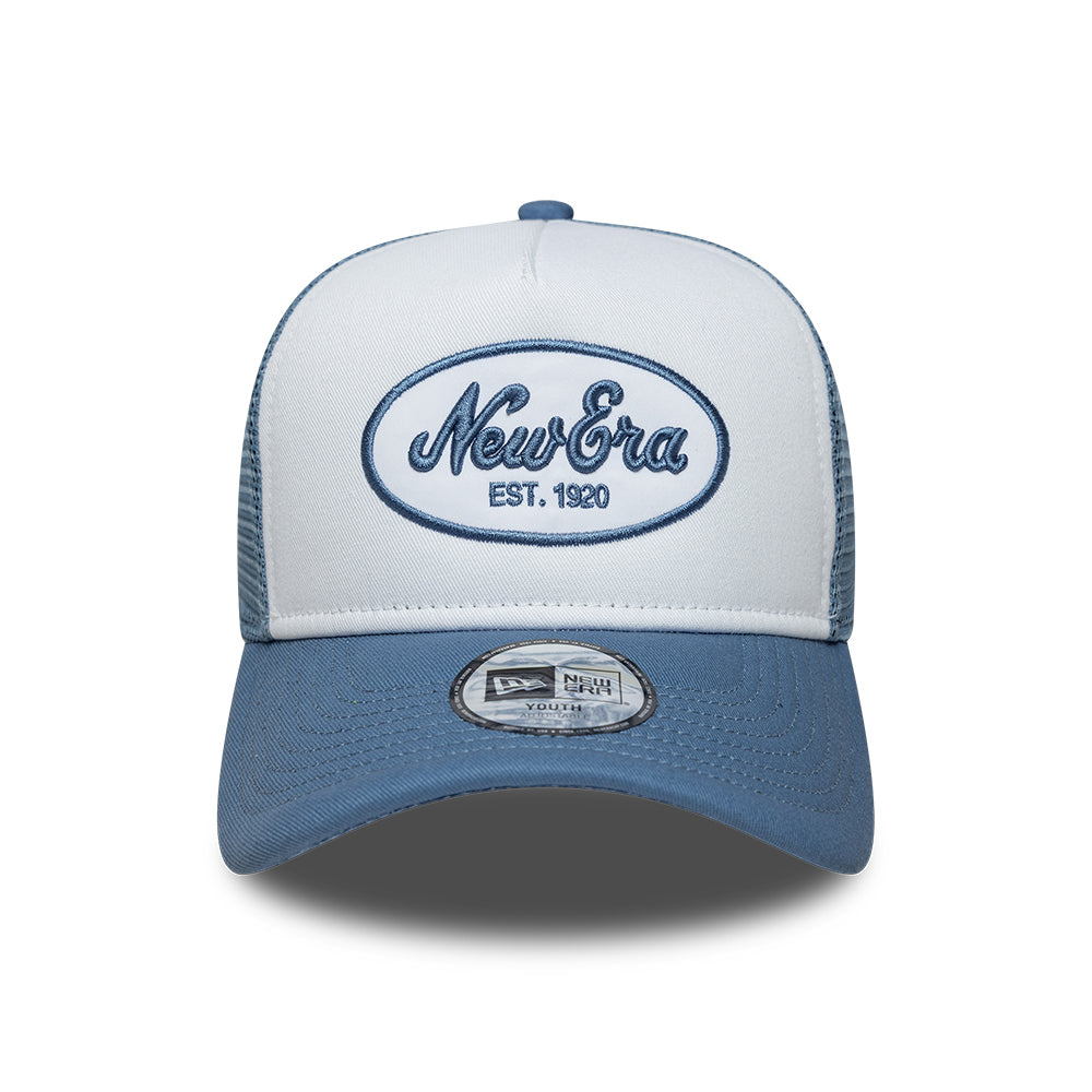 New Era Kinder 9FORTY A-Frame Trucker Cap - Oval Patch - Eisblau-Schieferblau