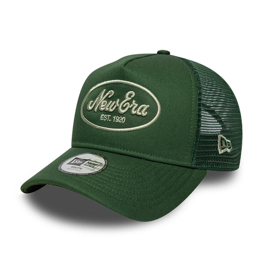 New Era Kinder 9FORTY A-Frame Trucker Cap - Oval Patch - Dunkelgrün-Helles Grün