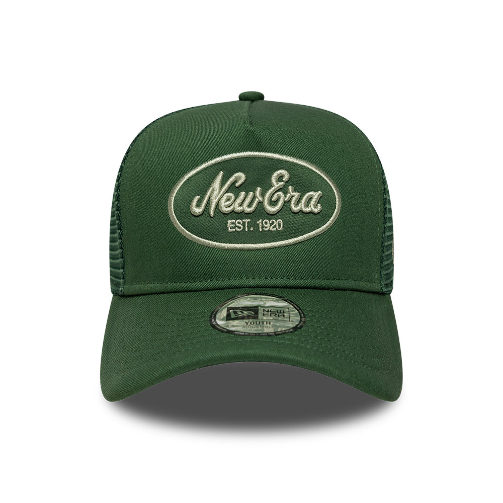 New Era Kinder 9FORTY A-Frame Trucker Cap - Oval Patch - Dunkelgrün-Helles Grün