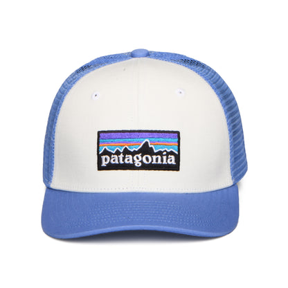 Patagonia Kinder P-6 Logo Trucker Cap aus organischer Baumwolle - Weiß-Ozeanblau