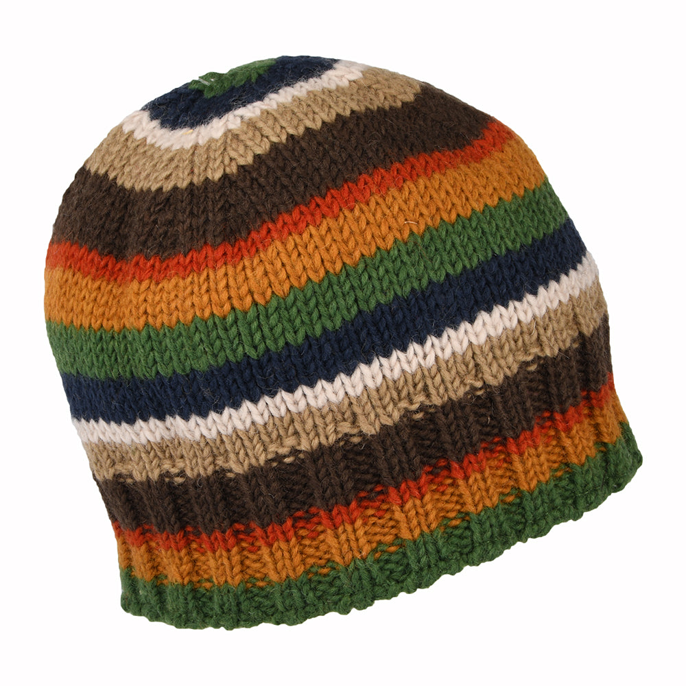 Kusan Brooklyn Beanie Mütze gestreift - Grün-Orange-Marineblau