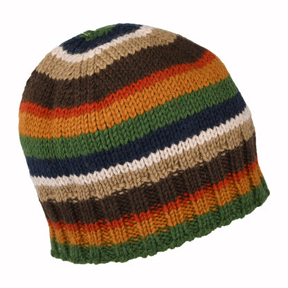 Kusan Brooklyn Beanie Mütze gestreift - Grün-Orange-Marineblau