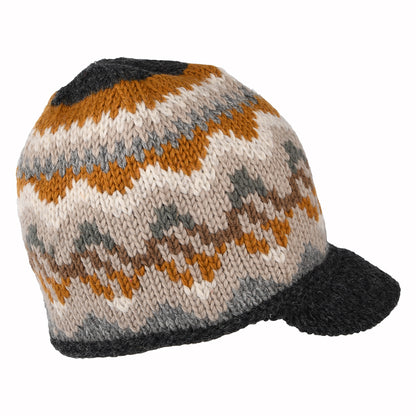 Kusan Beanie Mütze mit Visier Wave - Anthrazit-Senfgelb-Grau