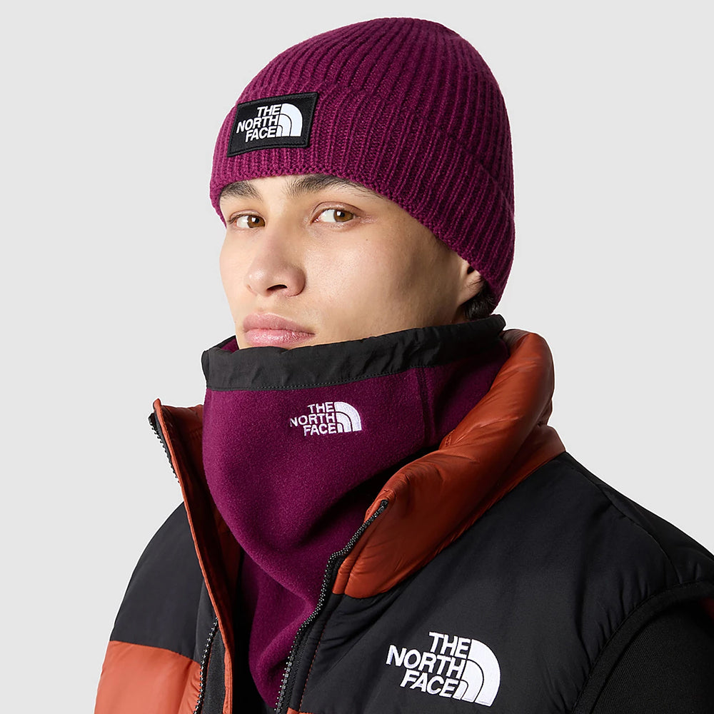 The North Face TNF Logo Box Cuffed Fisherman Beanie Mütze - Beerenfarben
