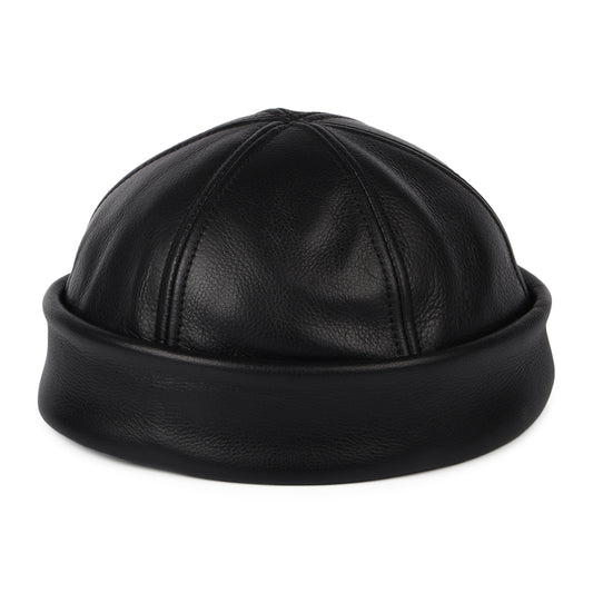 New York Hat Company Docker Beanie Mütze aus Leder - Schwarz