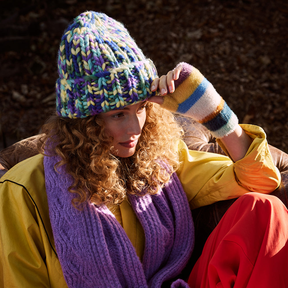 Barts Miterra Recycelter Beanie Mütze Space-Dyed - Veilchenblau-Limettengrün