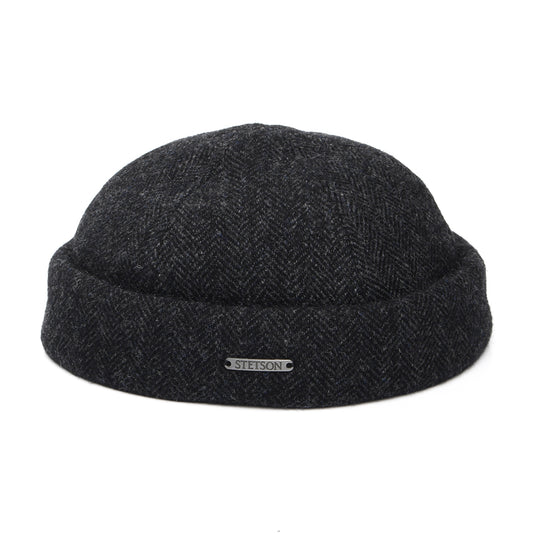 Stetson Docker Beanie Mütze mit Fischgrätmuster aus Wolle - Dunkelgrau