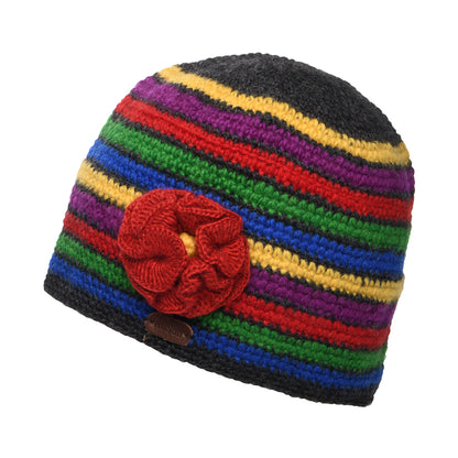Kusan Gehäckelte Blume Beanie Mütze - Anthrazit-Rot