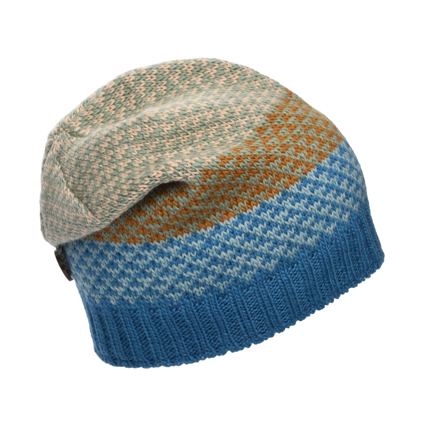 Kusan Button Down Beanie Mütze Jacquard - Blau-Creme