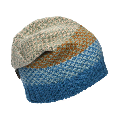 Kusan Button Down Beanie Mütze Jacquard - Blau-Creme