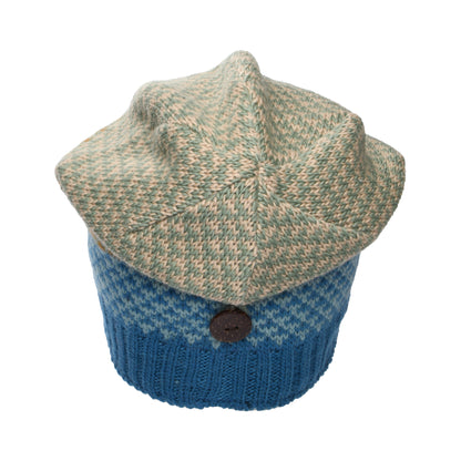 Kusan Button Down Beanie Mütze Jacquard - Blau-Creme