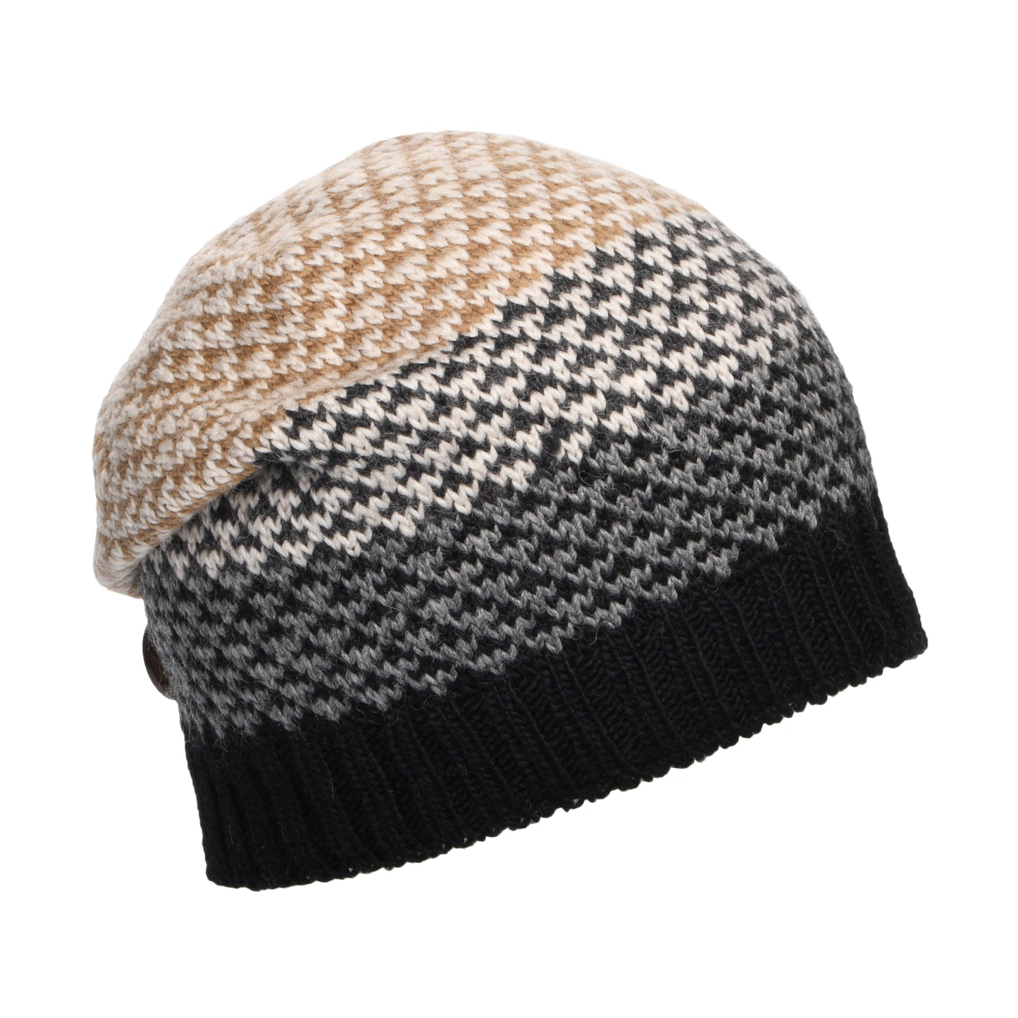 Kusan Button Down Beanie Mütze Jacquard - Schwarz-Creme