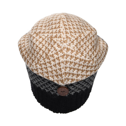 Kusan Button Down Beanie Mütze Jacquard - Schwarz-Creme