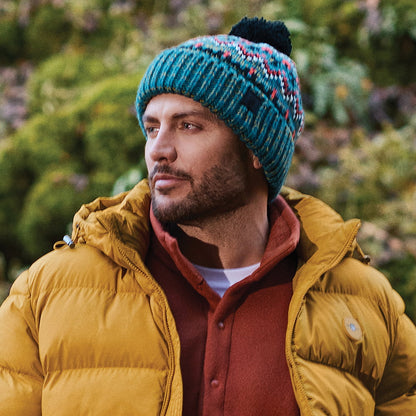 Failsworth Arctic Bommelmütze Fair Isle - Petrol-Multi