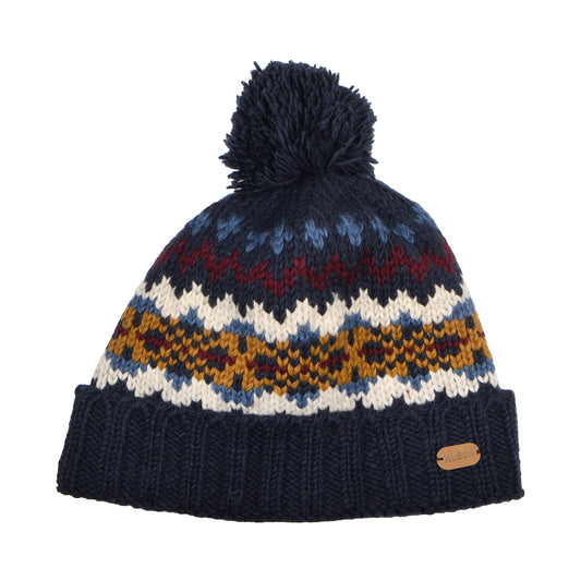 Kusan Cuffed Bommelmütze Fair Isle - Marineblau-Multi