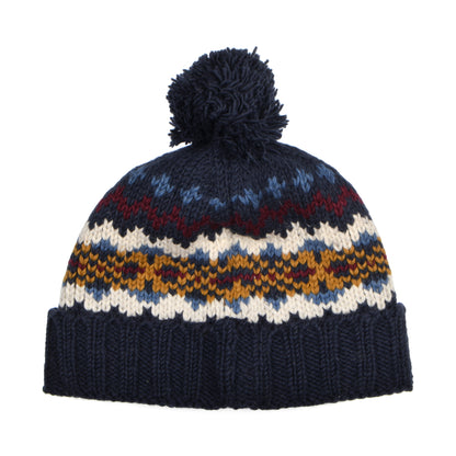 Kusan Cuffed Bommelmütze Fair Isle - Marineblau-Multi