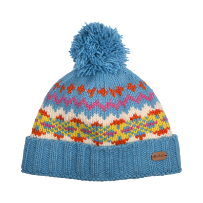 Kusan Cuffed Bommelmütze Fair Isle - Himmelblau-Multi