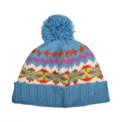 Kusan Cuffed Bommelmütze Fair Isle - Himmelblau-Multi
