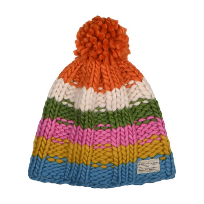 Kusan Regenbogen Garn Bommelmütze mit Perlmuster - Orange-Multi