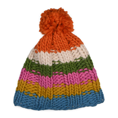 Kusan Regenbogen Garn Bommelmütze mit Perlmuster - Orange-Multi