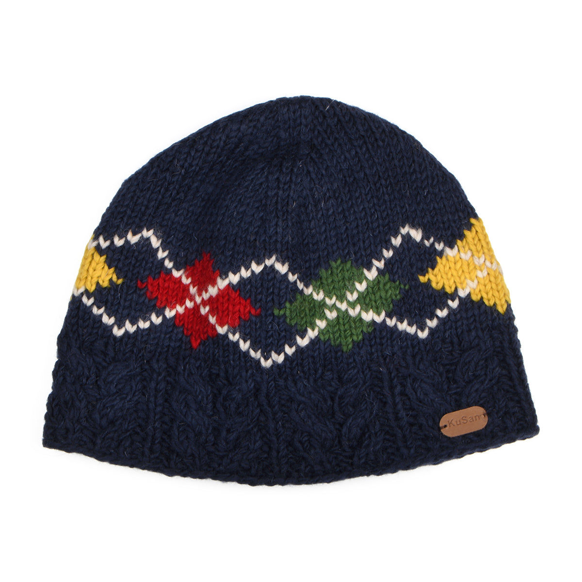 Kusan Lozenge Beanie Mütze mit Zopfstrickmuster - Marineblau