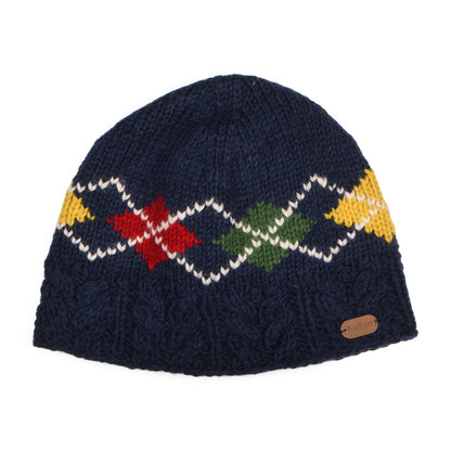 Kusan Lozenge Beanie Mütze mit Zopfstrickmuster - Marineblau