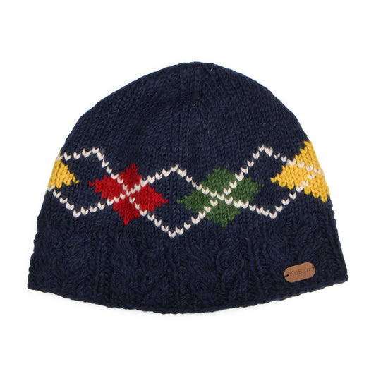 Kusan Lozenge Beanie Mütze mit Zopfstrickmuster - Marineblau
