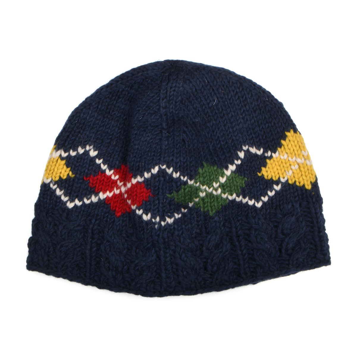 Kusan Lozenge Beanie Mütze mit Zopfstrickmuster - Marineblau