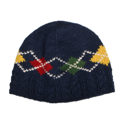 Kusan Lozenge Beanie Mütze mit Zopfstrickmuster - Marineblau