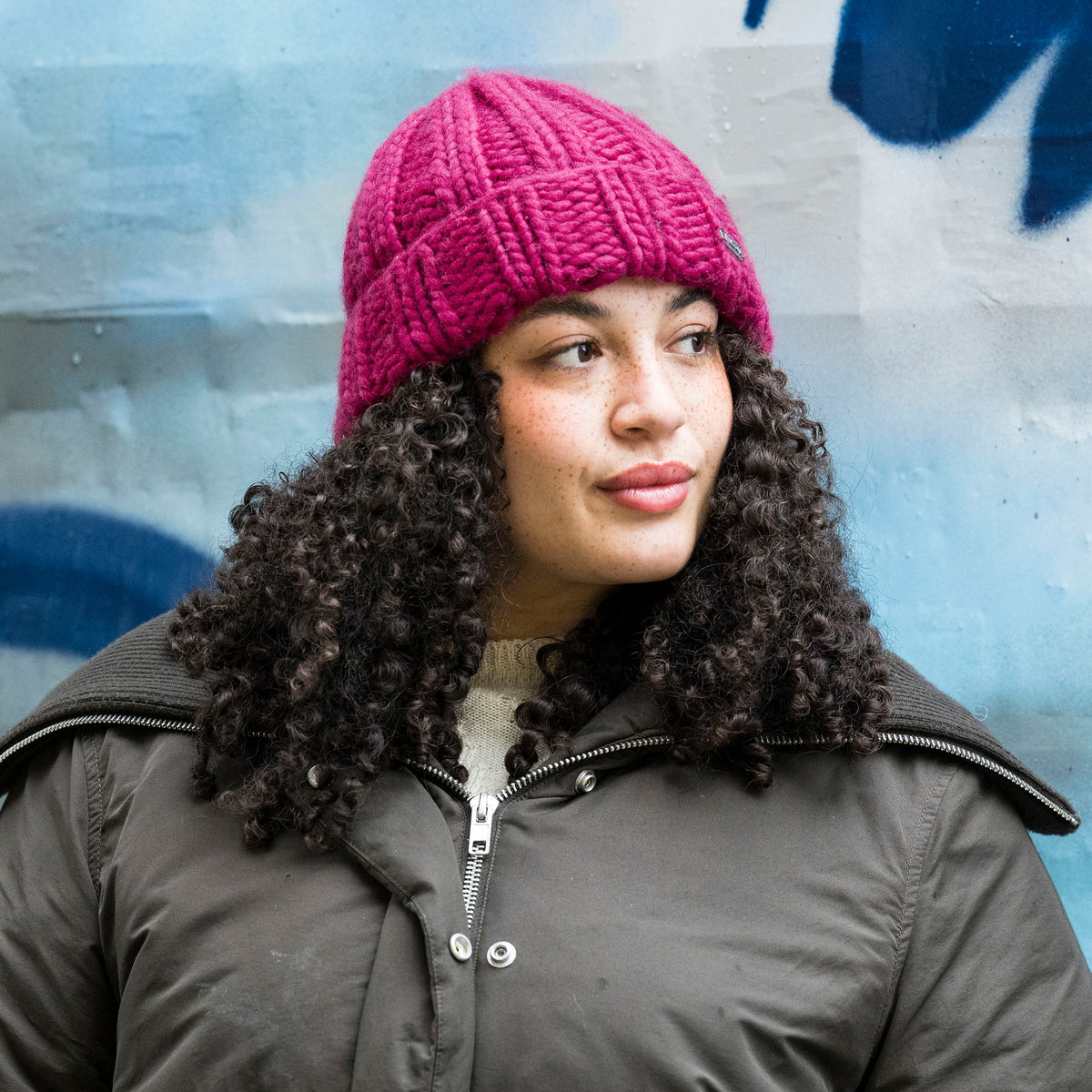 Kusan Turn Up Beanie Mütze Thick Rib - Magenta