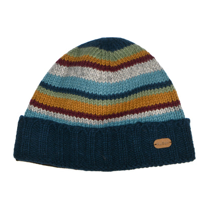 Kusan Turn Up Beanie Mütze gestreift - Petrol-Multi