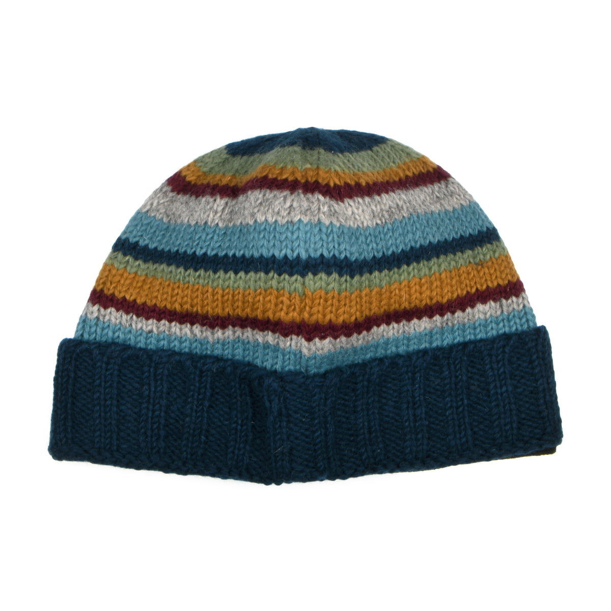 Kusan Turn Up Beanie Mütze gestreift - Petrol-Multi
