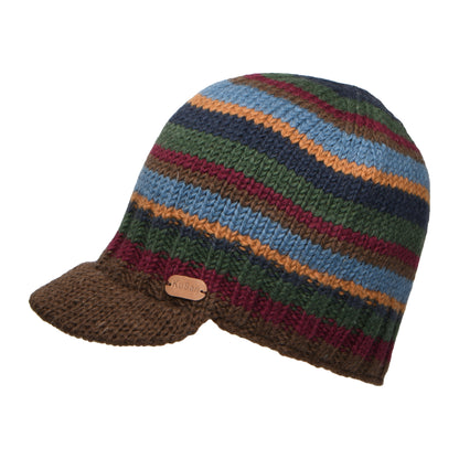 Kusan Brooklyn Beanie Mütze mit Visier gestreift - Braun-Grün