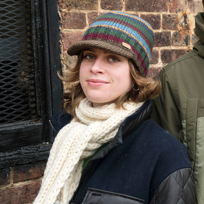 Kusan Brooklyn Beanie Mütze mit Visier gestreift - Braun-Grün