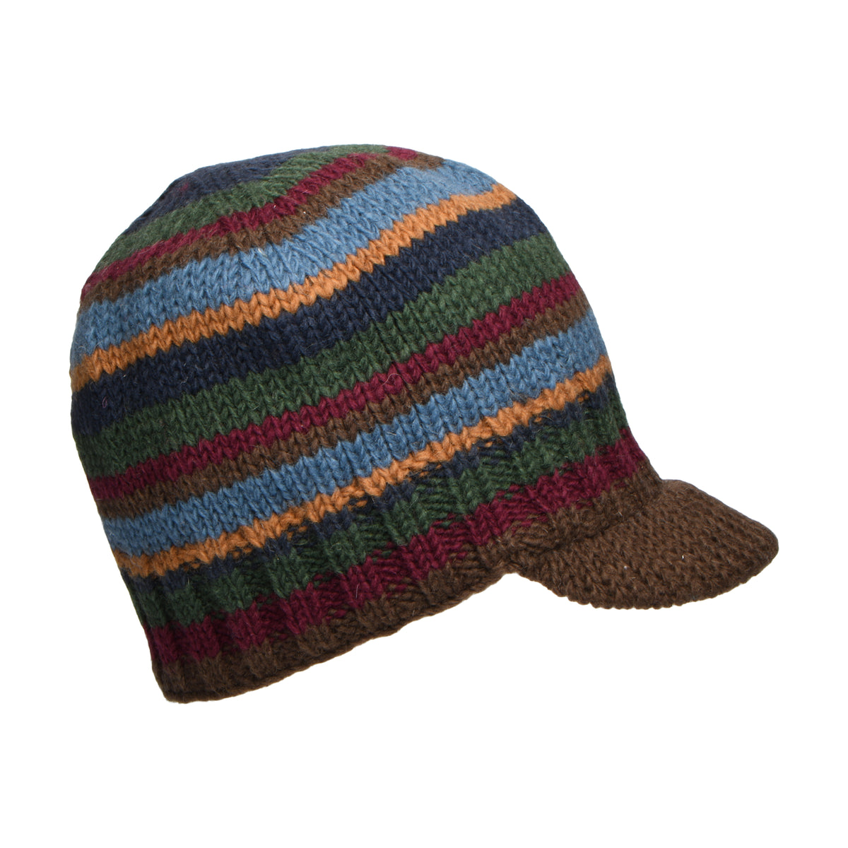 Kusan Brooklyn Beanie Mütze mit Visier gestreift - Braun-Grün