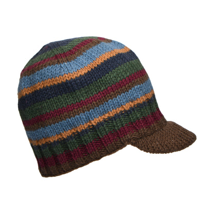 Kusan Brooklyn Beanie Mütze mit Visier gestreift - Braun-Grün