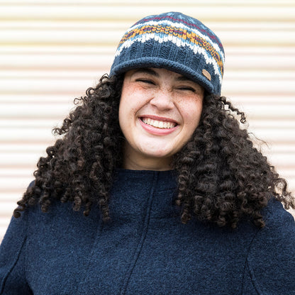 Kusan Brooklyn Beanie Mütze mit Visier Fair Isle - Marineblau-Multi
