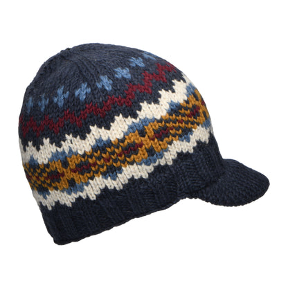 Kusan Brooklyn Beanie Mütze mit Visier Fair Isle - Marineblau-Multi