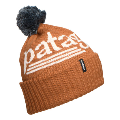 Patagonia Hut Tripper Logo Powder Town Bommelmütze - Hellbraun-Schieferblau
