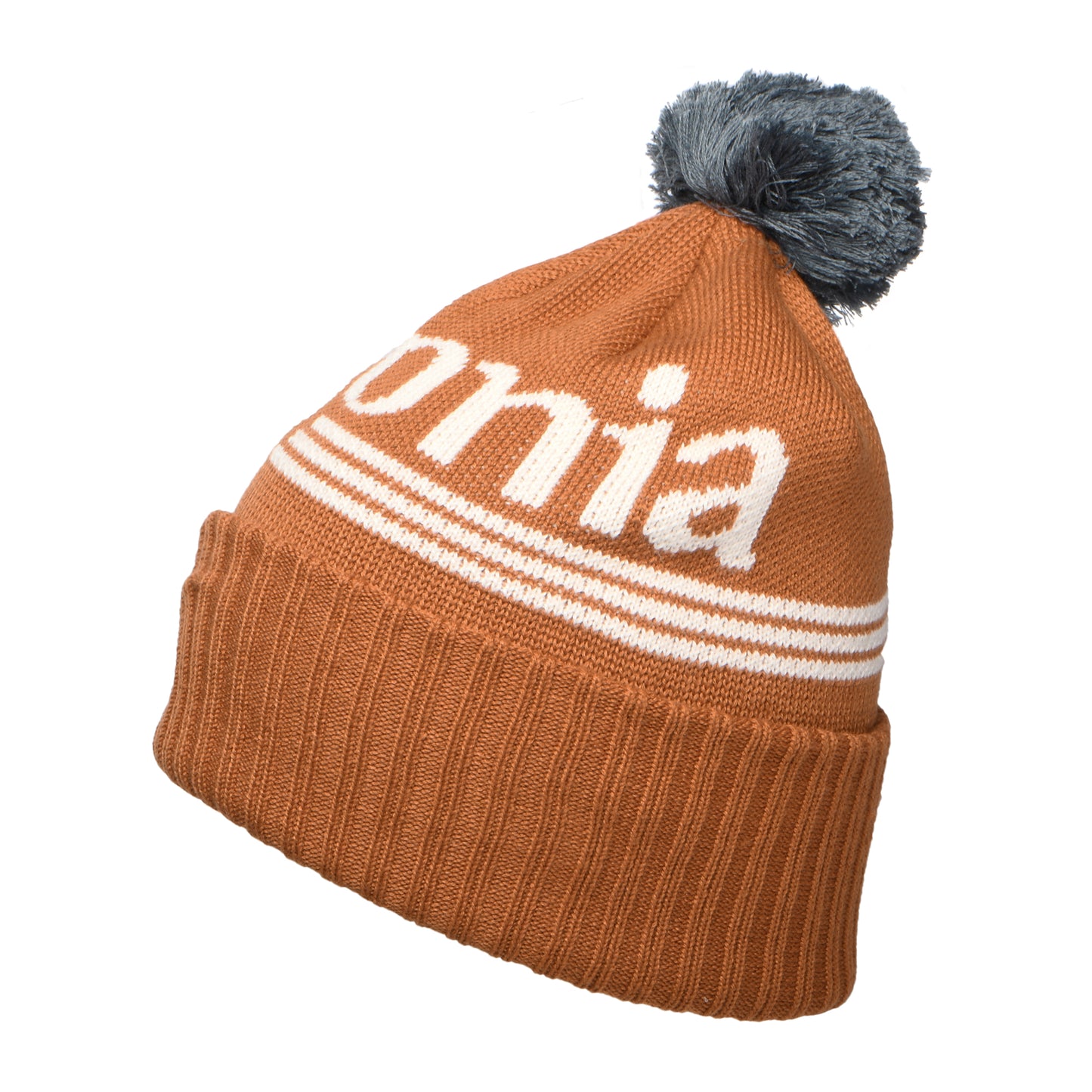 Patagonia Hut Tripper Logo Powder Town Bommelmütze - Hellbraun-Schieferblau