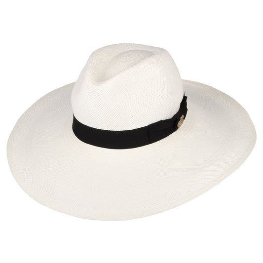 Christys Jessica mit erweiterter Krempe Panama Hut mit schwarzem Hutband - Perlweiß