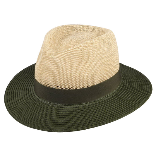Seeberger Two Tone Fedora Hut aus Toyo Stroh - Natur-Olivgrün