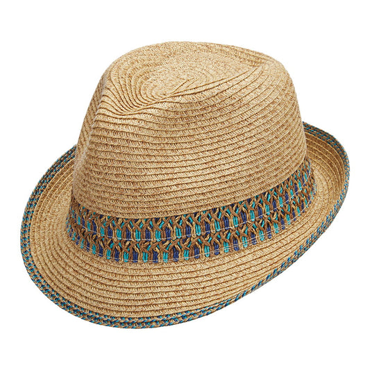 Scala Paper Braid Trilby Hut - Natur-Blau