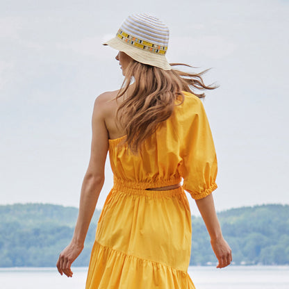 Seeberger Packbarer Glockenhut gestreift - Weiß-Creme